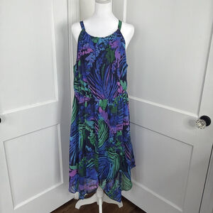 Lane Bryant Dress Womens 14 16 Blue Tropical Watercolor Fairy Watercolor Midi